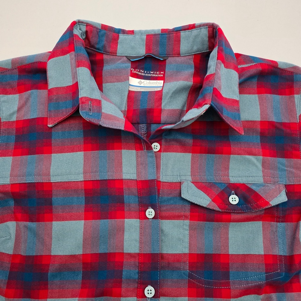 Columbia Women's High Bridge Lane EXS Plaid Button Down Flannel Shirt Red Blue L - Picture 3 of 16